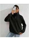 Uzun Kol Yarım Farmuarlı Yakalı Basic SweatShirt - Siyah -