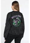 Wild One Baskılı Bomber Mont- Siyah -