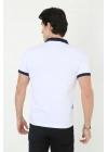 Yakalı Slim Fit Baskılı T-Shirt - Beyaz -