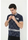 Yakalı Slim Fit Baskılı T-Shirt - Lacivert -