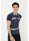 Yakalı Slim Fit Baskılı T-Shirt - Lacivert -