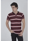 Yakalı Slim Fit Dokuma Çizgili T-Shirt - Bordo -