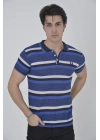 Yakalı Slim Fit Dokuma Çizgili T-Shirt - Mavi -