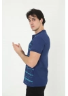 Yakalı Slim Fit Pike Çizgili T-Shirt - Mavi -