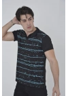 Yakalı Slim Fit Pike Çizgili T-Shirt - Siyah -