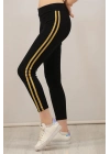 Yanı Sarı Şeritli Tayt - Siyah -