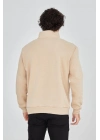 Yarım Fermuarlı Baskılı Sweat - Bej -