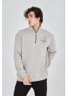 Yarım Fermuarlı Baskılı Sweat - Boyalı Gri -