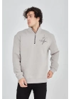 Yarım Fermuarlı Baskılı Sweat - Boyalı Gri -