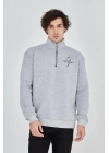Yarım Fermuarlı Baskılı Sweat - Gri -