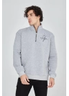 Yarım Fermuarlı Baskılı Sweat - Gri -
