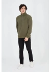 Yarım Fermuarlı Baskılı Sweat - Yeşil -