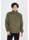 Yarım Fermuarlı Baskılı Sweat - Yeşil -
