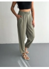 Yüksel Bel Beli Bağcıklı Cepli Rahat Paça Pantalon - Su Yeşili -