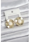 ® Vintage Model Beyaz Gold Renk Pirinç Kadın Küpe