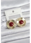 Vintage Model Bordo Gold Renk Pirinç Kadın Küpe