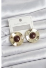 ® Vintage Model Kahverengi Gold Renk Pirinç Kadın Küpe