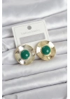® Vintage Model Yeşil Gold Renk Pirinç Kadın Küpe