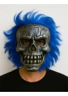 Wild Skull - Gümüş Kafatası Mavi Saçlı İskelet Maske