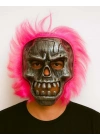 Wild Skull - Gümüş Kafatası Pembe Saçlı İskelet Maske