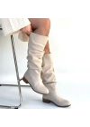 Winda Bej Cilt Körüklü Çizme