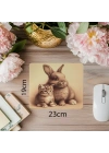 Yanyana Oturan Tavşan ve Kedi Mousepad - 19x23 cm 2 mm Dikdörtgen İthal Baskılı Mouse Pad