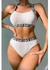 Kadın Beyaz Çapraz Sırt Ve Love Yazı Detaylı Iç Çamaşır Takımı