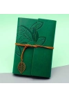 Yeşil Deri Kapaklı Yaprak Desenli Defter