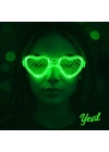 Yeşil Led Işıklı Kalp Gözlük – 3 Modlu Parti & Glow Gözlüğü