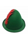 Yeşil Renk Kırmızı Tüylü Peter Pan Şapkası Robin Hood Şapkası 24x23 Cm