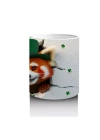 Yeşil Şapkalı Kırmızı Panda ve Yonca Yaprakları – Baskılı Kahve Kupası