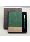 Yeşil Şeritli Defter Ve Yeşil Metal Kalem Set