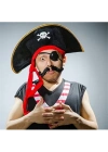 Yetişkin Boy Kadife Kaptan Jack Sparrow Korsan Şapkası ve Plastik Korsan Göz Maskesi
