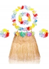 Yetişkin Çocuk Hawaii Parti Seti - 40 Cm Naturel Etek + Çiçek Aksesuarlar (5 Parça)