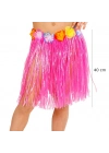 Yetişkin Ve Çocuk Uyumlu Pembe Renk Püsküllü Hawaii Luau Hula Etek 40 Cm