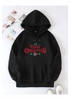 Yılbaşı Merry Christmas Baskılı Oversize Kapüşonlu Sweatshirt Hoodie - Siyah