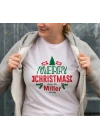 Yılbaşı Merry Christmas Miller Baskılı Oversize Bisiklet Yaka T-shirt - Beyaz