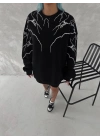 Yıldırım Baskılı Bisiklet Yaka SweatShirt - Siyah