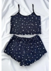 Yıldız Desenli Lacivert Şortlu Pijama Takımı