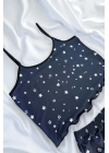 Yıldız Desenli Lacivert Şortlu Pijama Takımı