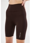 Yüksek Bel Biker Sporcu Şort - Kahve