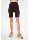 Yüksek Bel Biker Sporcu Şort - Kahve
