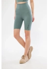 Yüksek Bel Fitilli Biker Baskılı Şort - Mint Yeşili