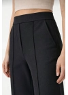 Yüksek Bel Palazzo Pantolon Çima Dikişli Bol Paça Akıcı Kumaş Günlük ve Ofis Şıklığı Kadın - Siyah