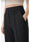 Yüksek Bel Palazzo Pantolon Çima Dikişli Bol Paça Akıcı Kumaş Günlük ve Ofis Şıklığı Kadın - Siyah