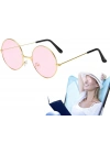 Yuvarlak Cam John Lennon Tarzı Gold Pembe Gözlük