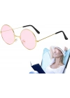 Yuvarlak Cam John Lennon Tarzı Gold Pembe Gözlük