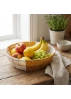 ®  Yuvarlak Çift Renkli Plastik Rattan Ekmek ve Meyve Sepeti - Çok Amaçlı Banyo ve Mutfak Düzenleyici - Yıkanabilir Tezgâh Üstü Organizer