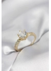 ® Zirkon Taşlı Tek Taş Model Gold Renk Kadın Yüzük