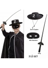 Zorro Kostüm Seti 3’lü Çocuk – Şapka, Maske Ve Kılıç